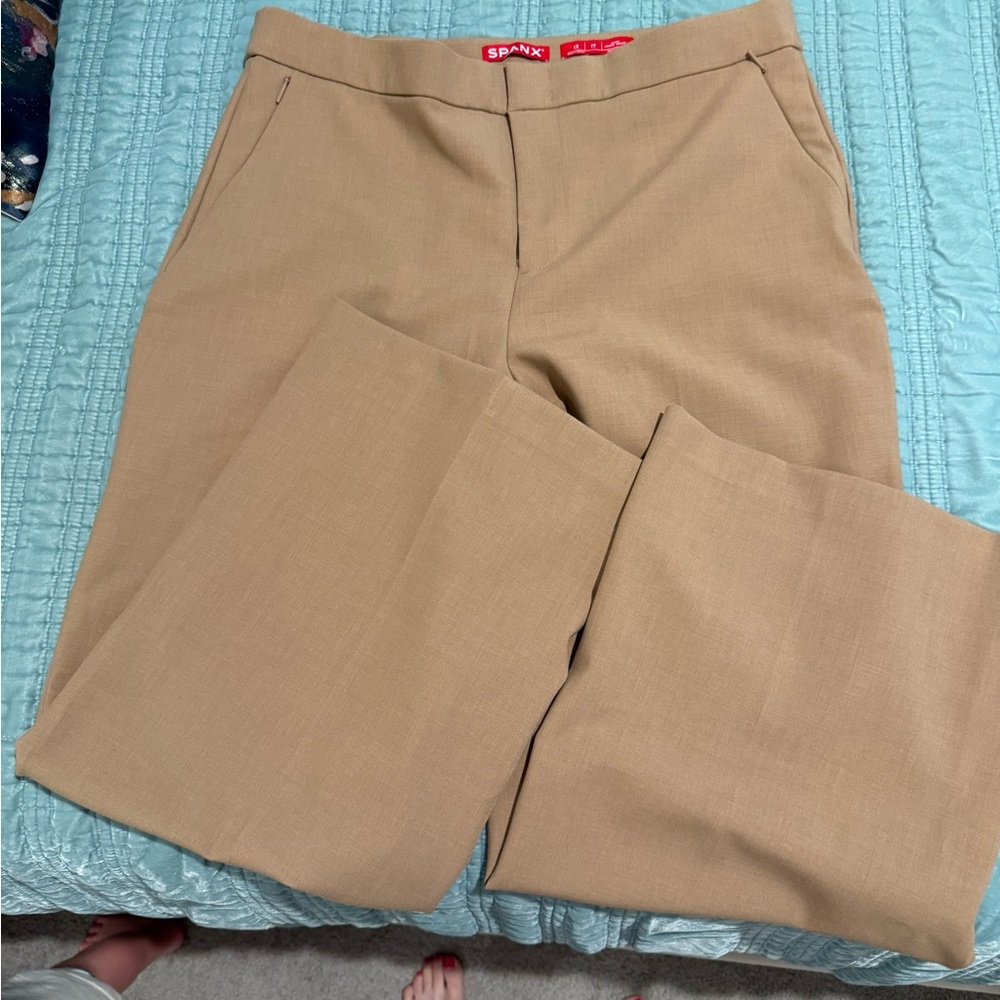 SPANX Tan Well Suited Wide-Leg Pants